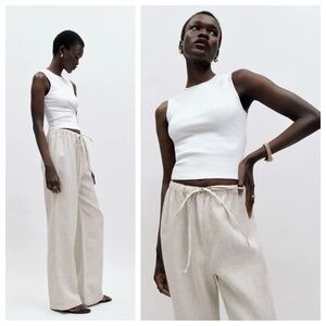 Reformation | Olina Linen Wide Leg Pant | Oatmeal | L